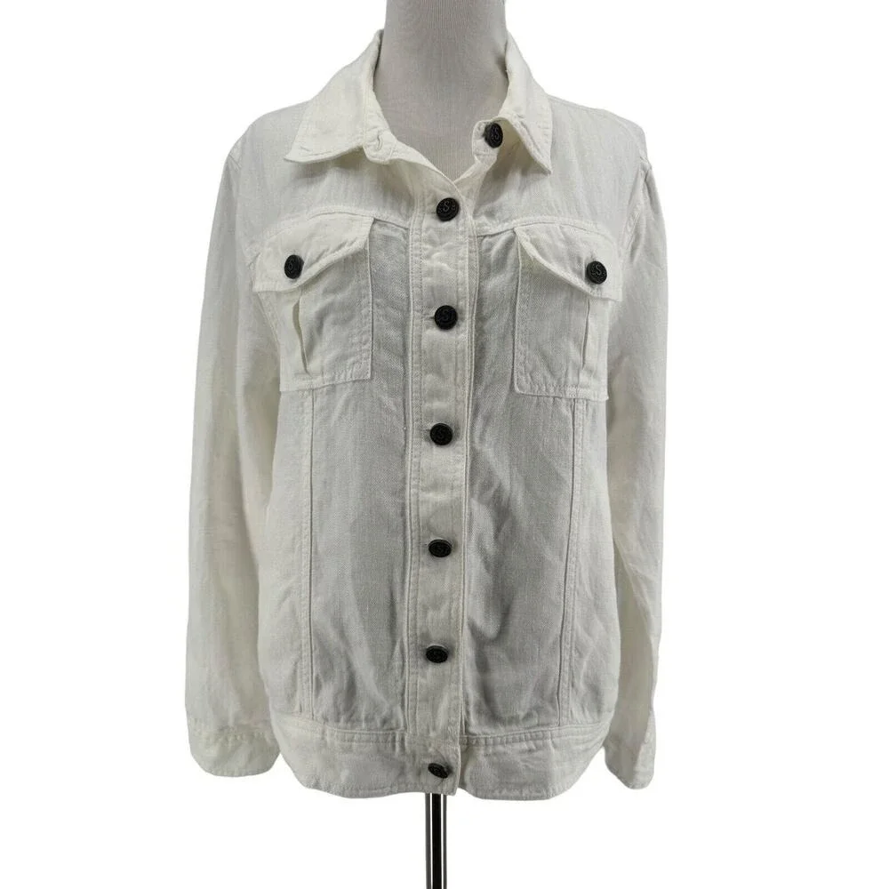Sundance Women's White 100% Linen Long Sleeve Meryl Jacket Size Medium